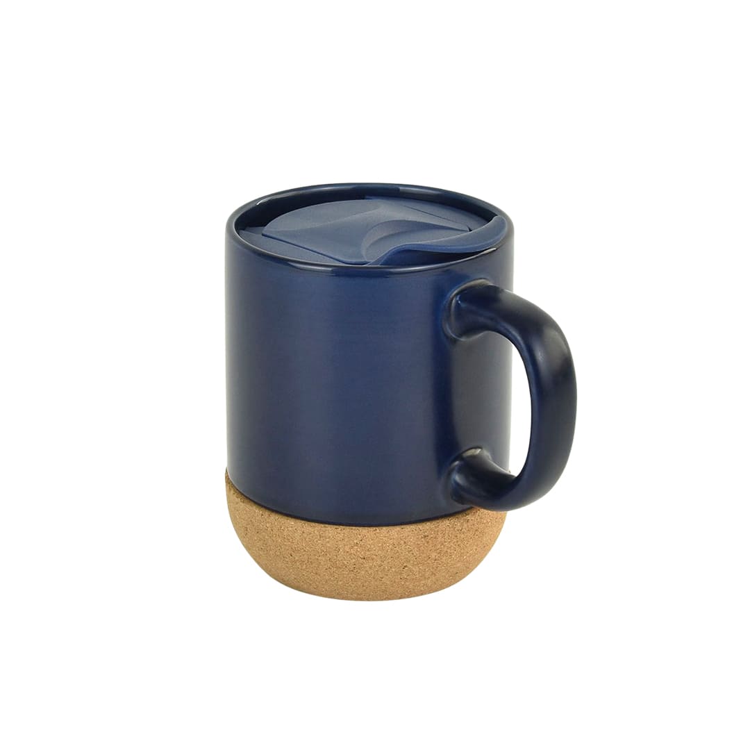 Giftology Ceramic Mug with Cork and Lid - Navy Blue