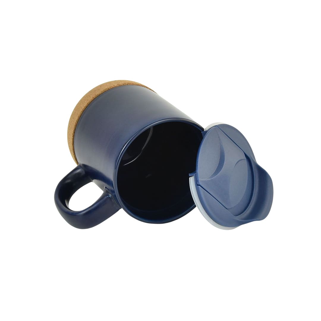 Giftology Ceramic Mug with Cork and Lid - Navy Blue