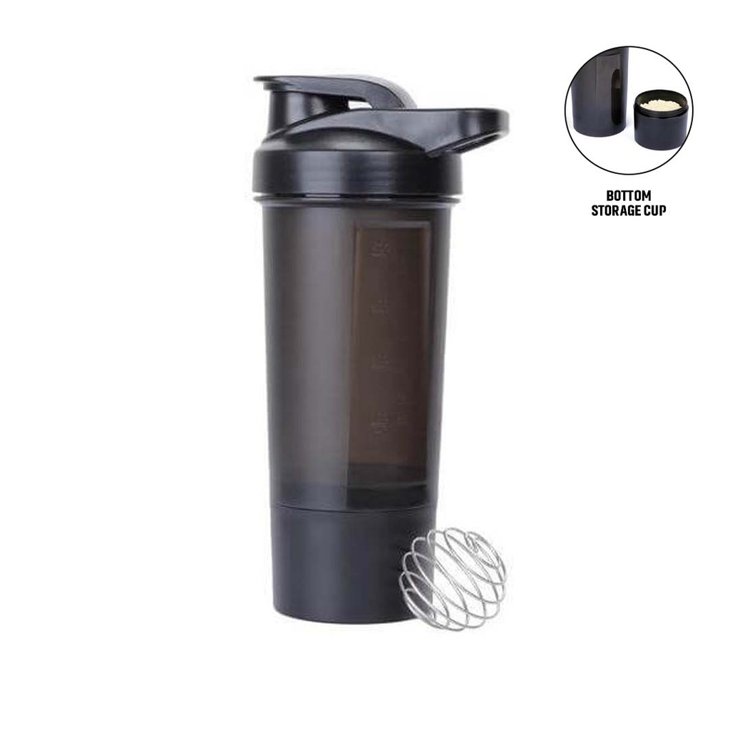 Giftology Protein Shaker Water Bottle with Cup - Black