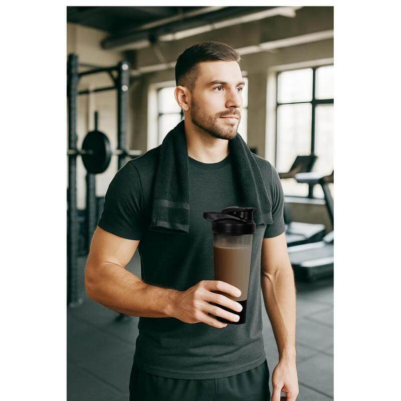 Giftology Protein Shaker Water Bottle with Cup - Black