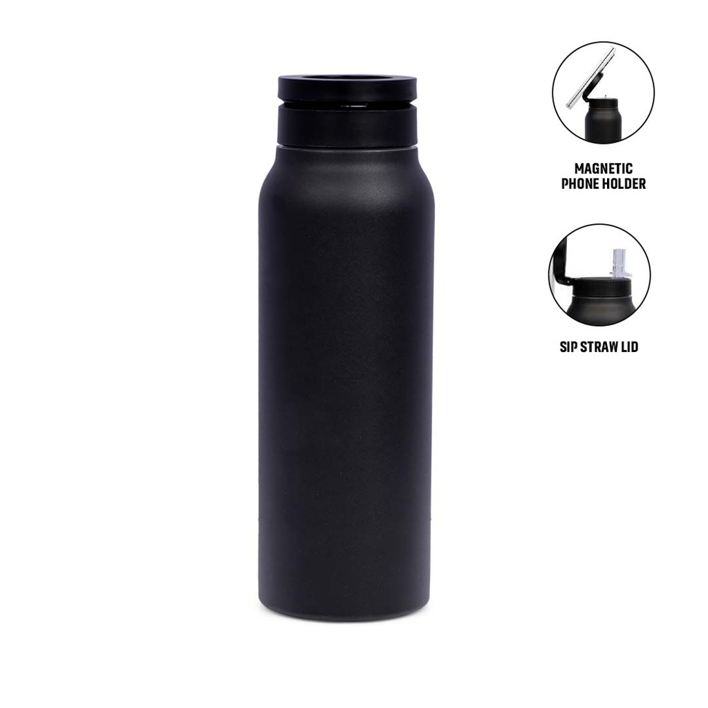 Giftology Double Walled Vacuum Bottle with Mag Holder - Black