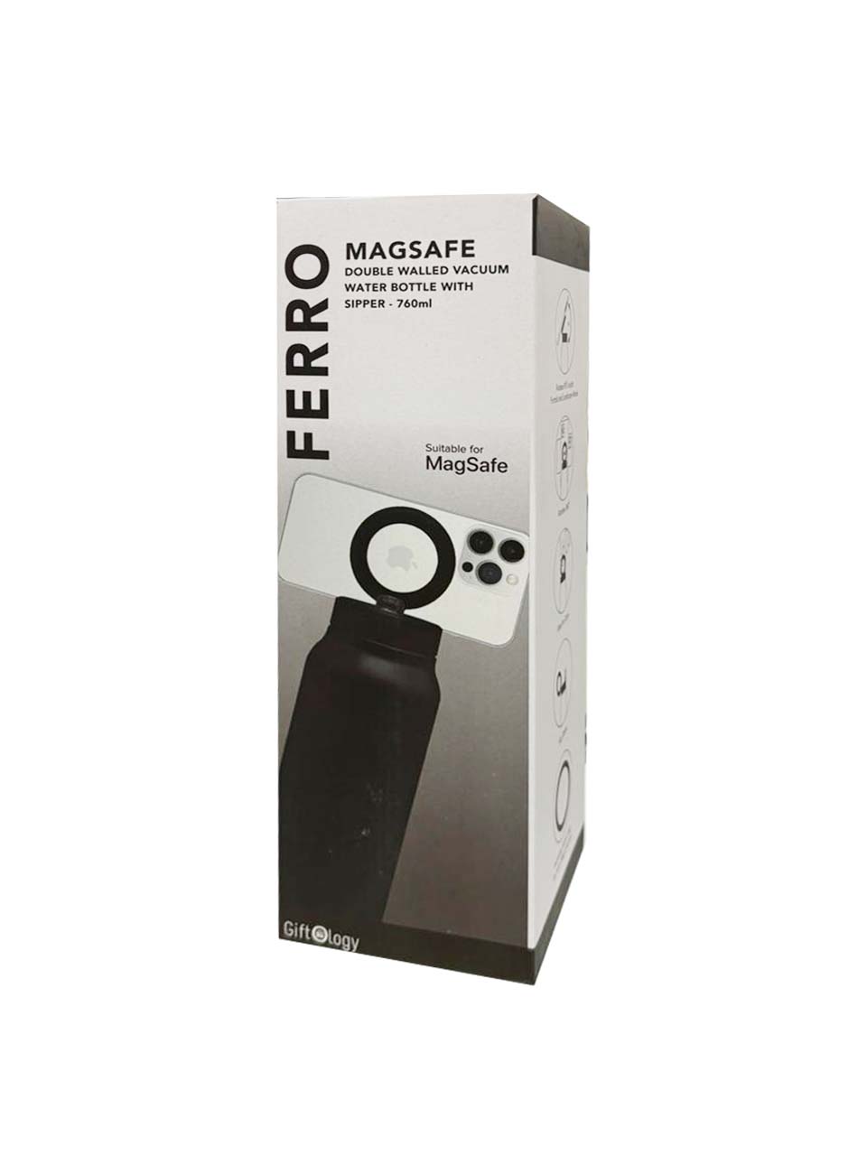 Giftology Double Walled Vacuum Bottle with Mag Holder - Black