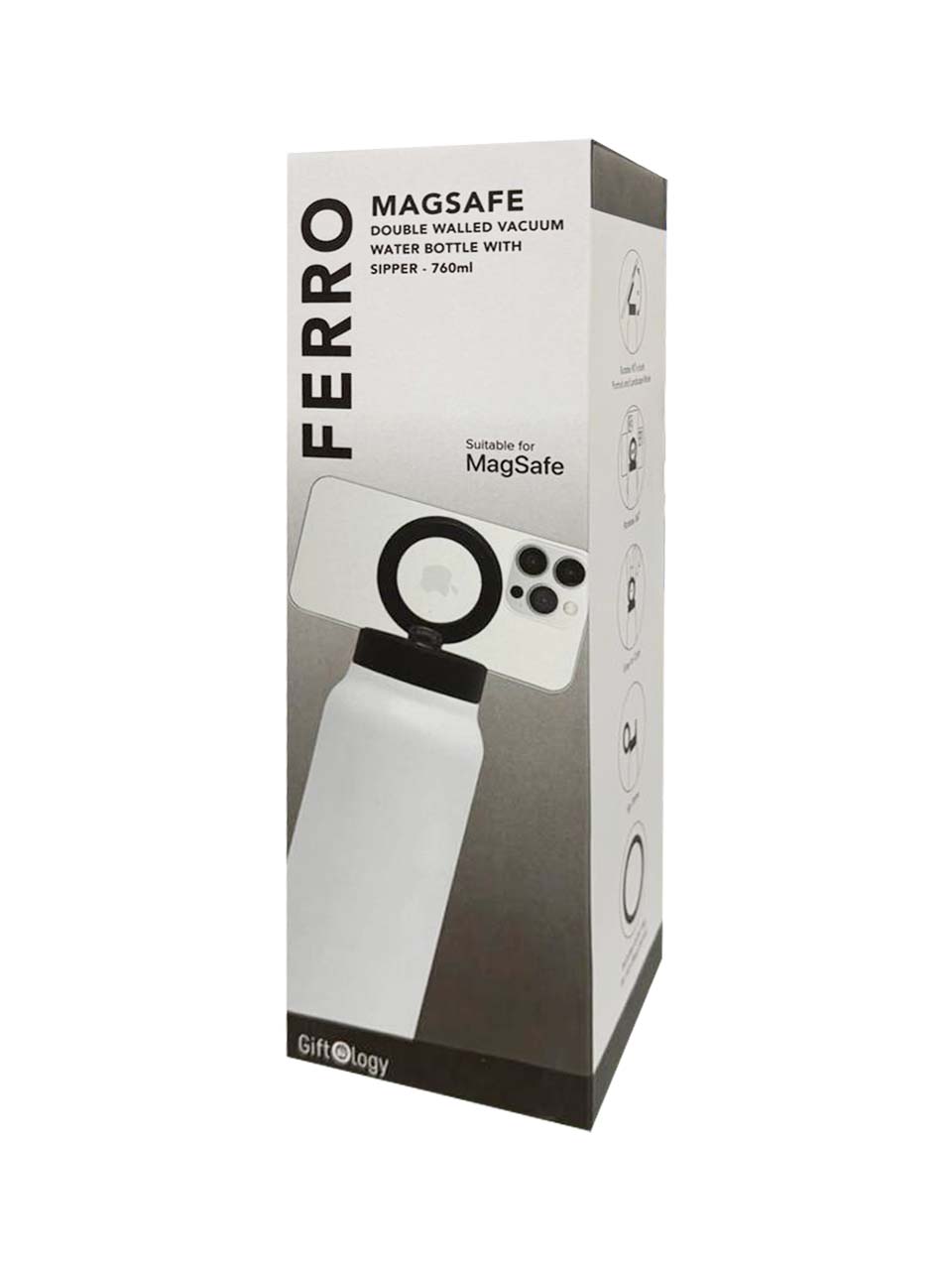Giftology Magnetic Phone Holder Water Bottle 760ml - White