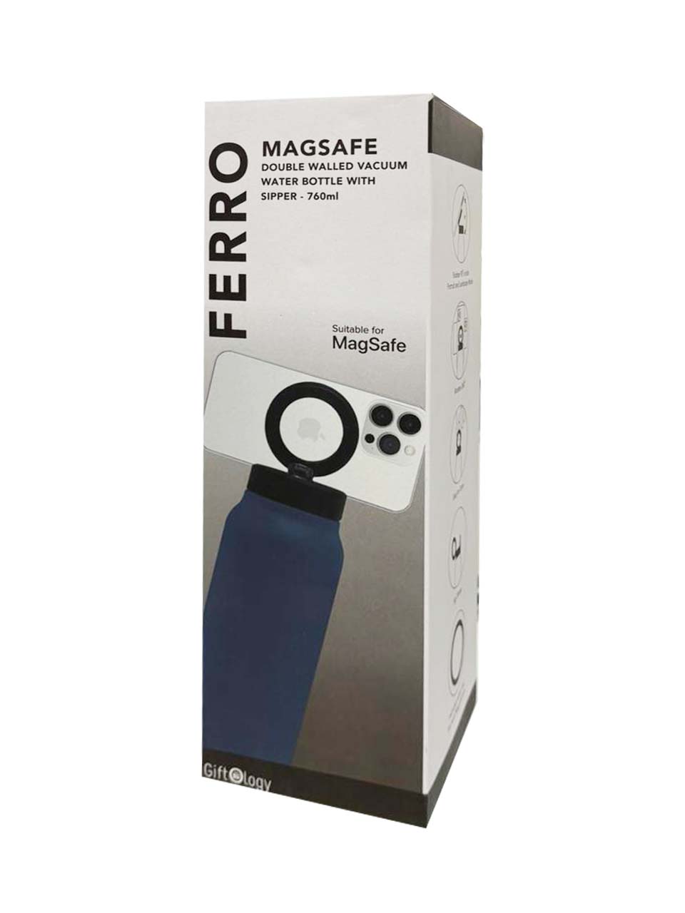 Giftology Magnetic Phone Holder Water Bottle 760ml - Navy Blue