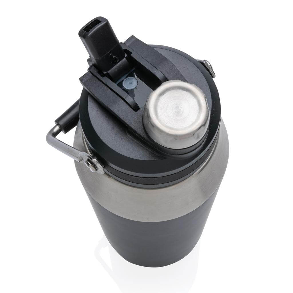 Hans Larsen Vacuum Bottle with Solid Handle and Dual Lid - 1L - Black