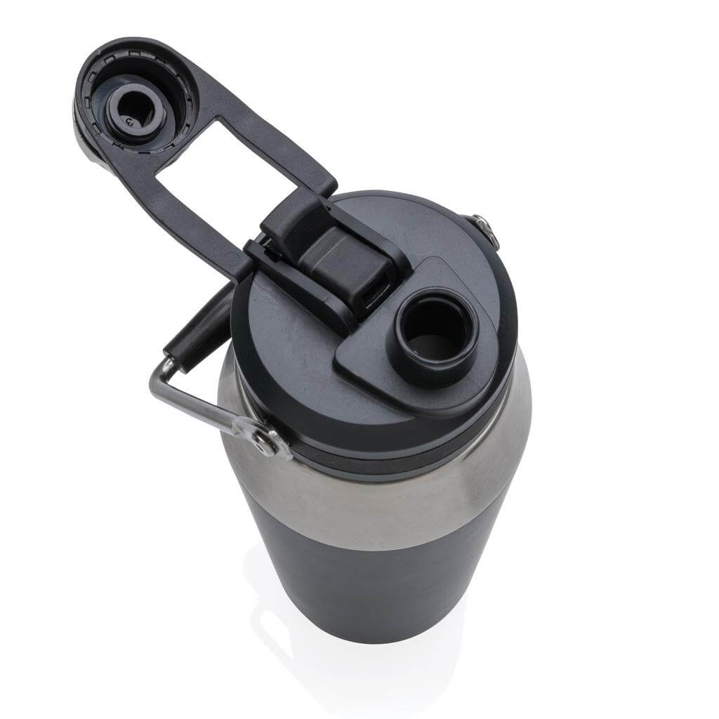 Hans Larsen Vacuum Bottle with Solid Handle and Dual Lid - 1L - Black