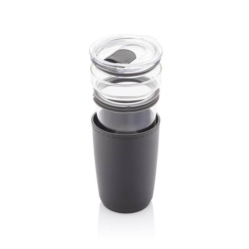 Hans Larsen Premium Glass Tumbler with Recycled Protective Sleeve - Black