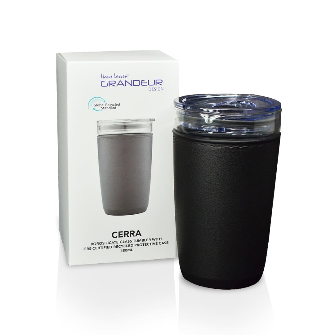 Hans Larsen Premium Glass Tumbler with Recycled Protective Sleeve - Black