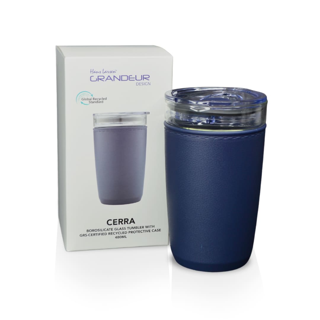Hans Larsen Premium Glass Tumbler with Recycled Protective Sleeve - Blue