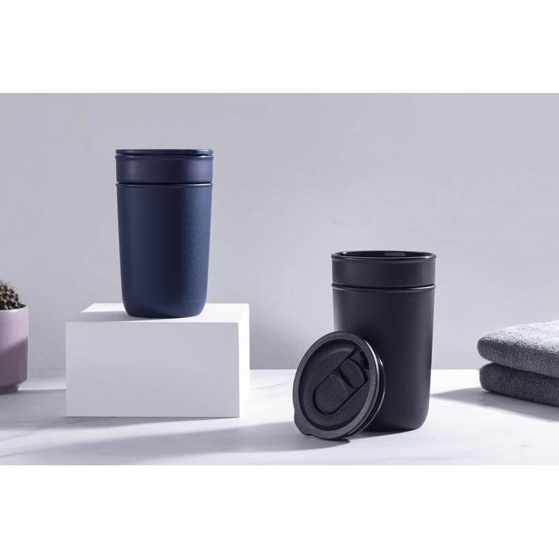 Hans Larsen Premium Ceramic Tumbler With Recycled Protective Sleeve - Black