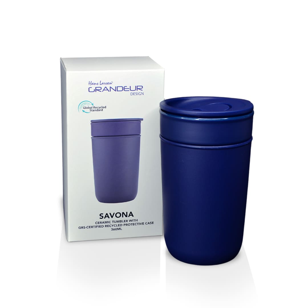 Hans Larsen Premium Ceramic Tumbler With Recycled Protective Sleeve - Blue