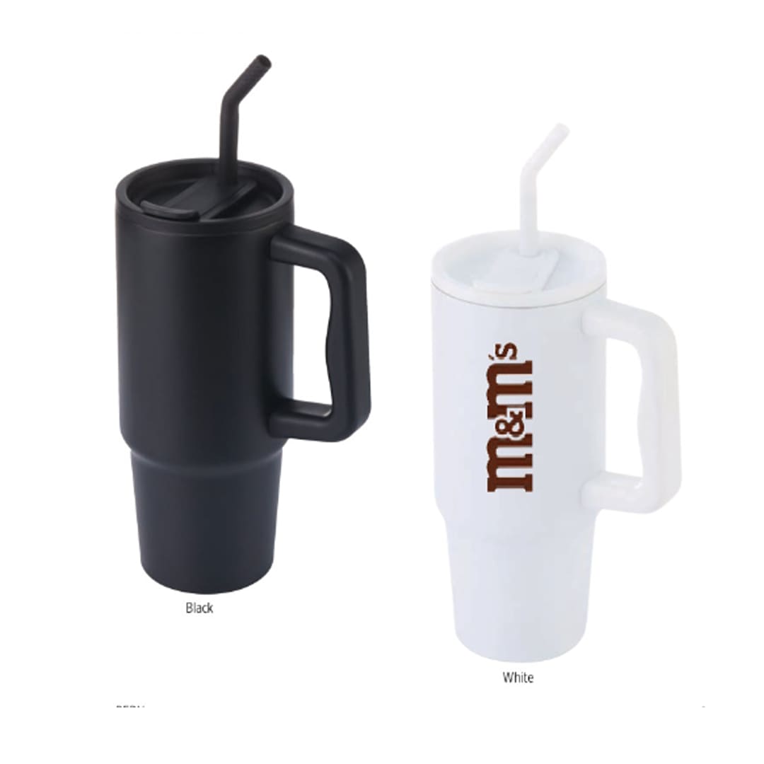 Recycled Stainless Steel Tumbler with Reusable Straw - White