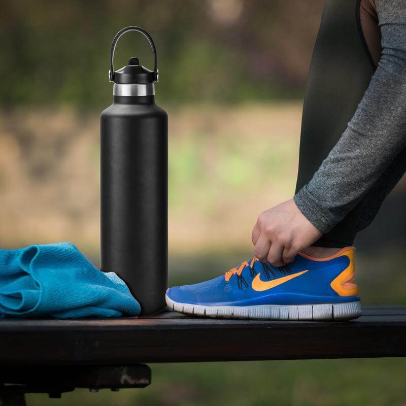 Hans Larsen Vacuum Stainless Steel Bottle with Sports Lid - 1L - Black