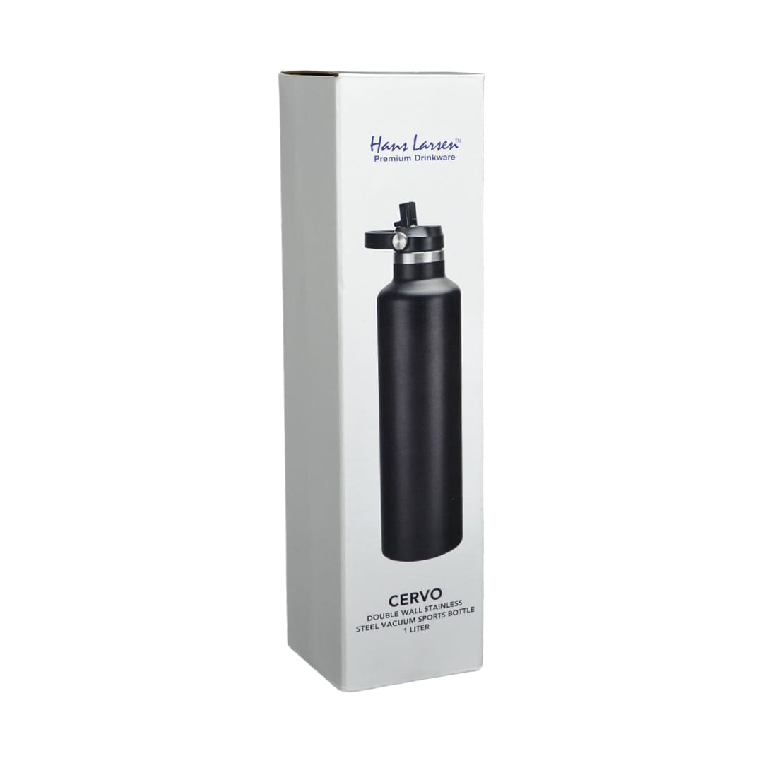 Hans Larsen Vacuum Stainless Steel Bottle with Sports Lid - 1L - Black