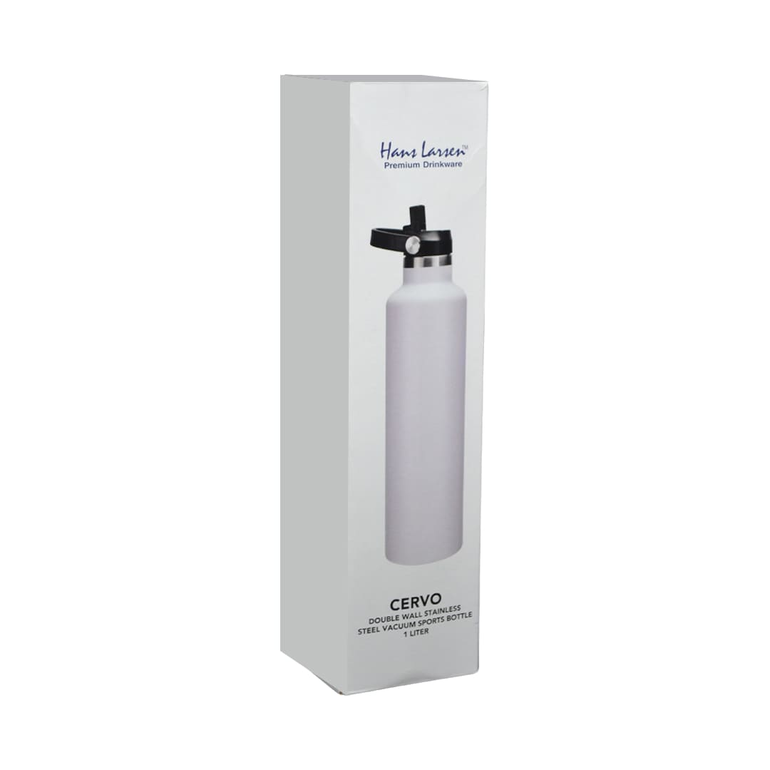 Hans Larsen Vacuum Stainless Steel Bottle with Sports Lid - 1L - White