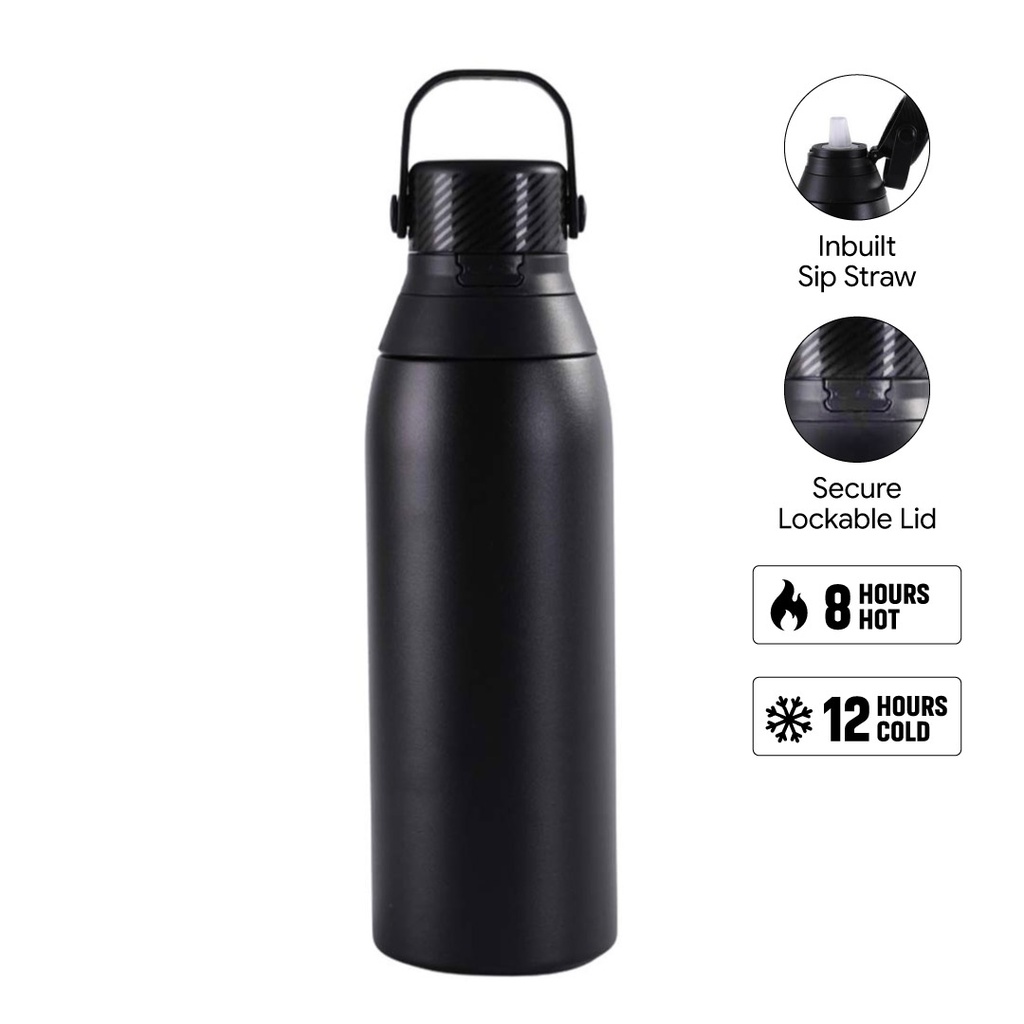 Hans Larsen Double Wall Stainless Steel Vacuum Bottle - 750ml - Black