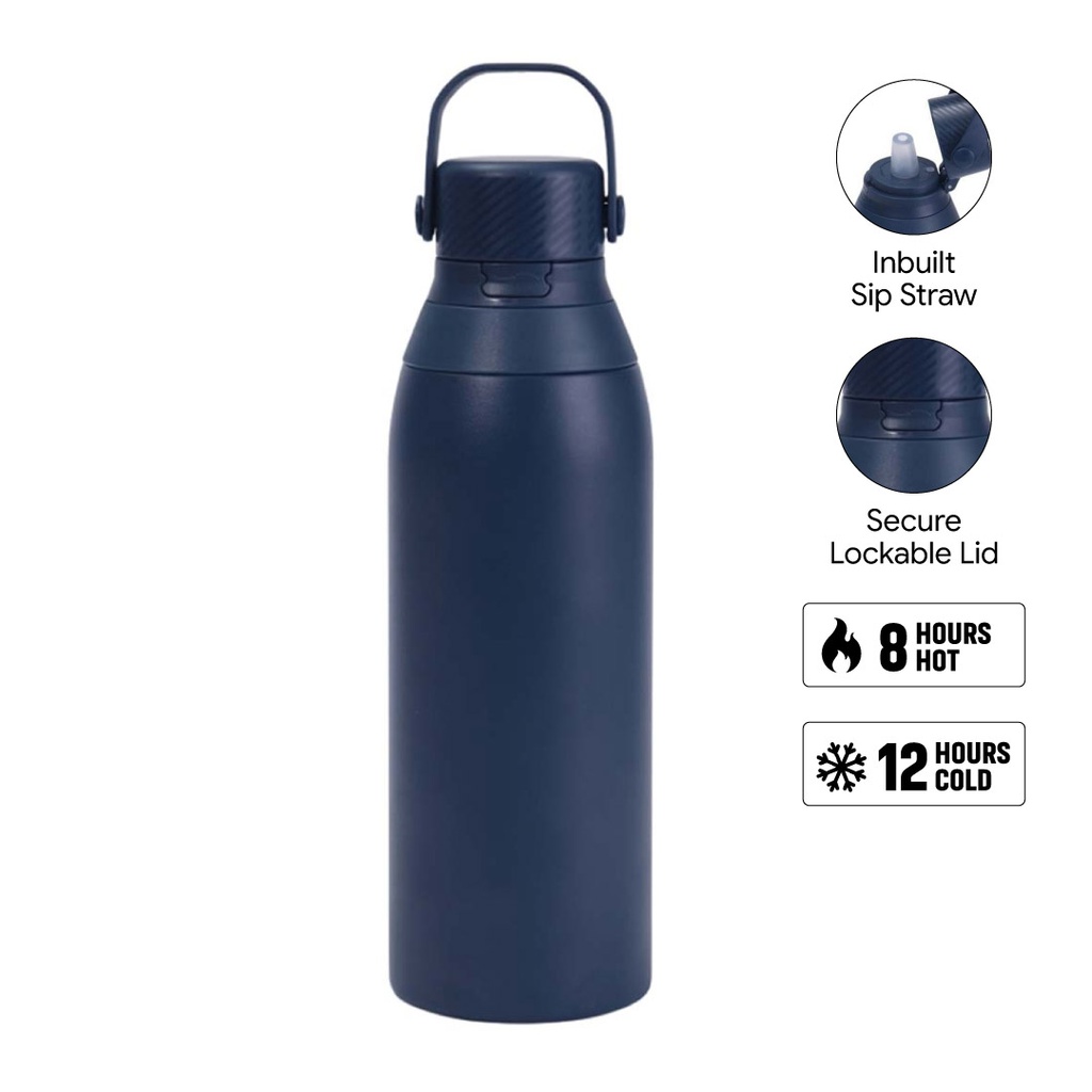 Hans Larsen Double Wall Stainless Steel Vacuum Bottle - 750ml - Navy