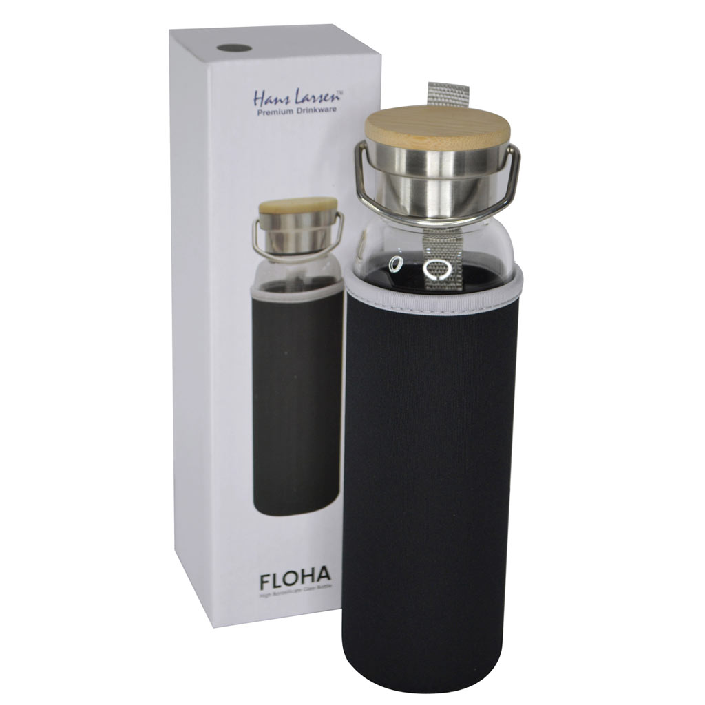 Hans Larsen Borosilicate Glass Bottle with Neo Sleeve - Black