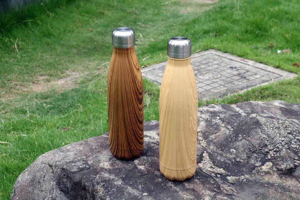 Hans Larsen Stainless Steel Water Bottle with Wood Print - Yellow