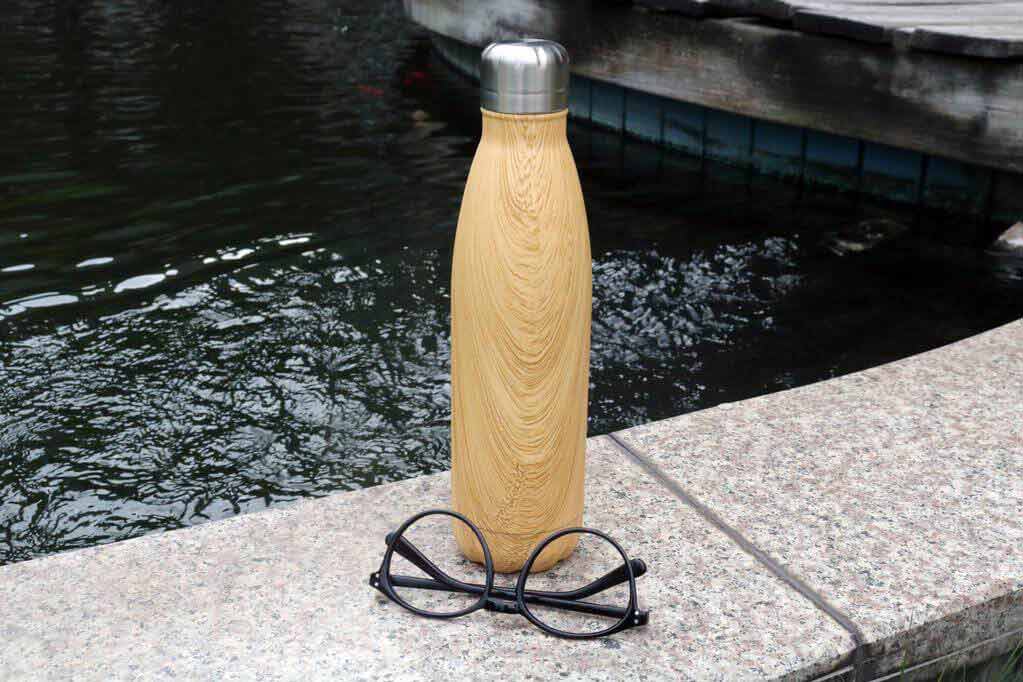 Hans Larsen Stainless Steel Water Bottle with Wood Print - Yellow