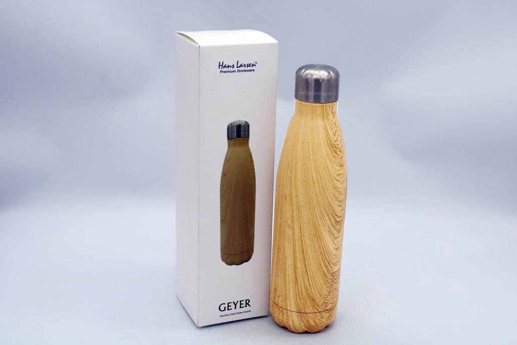 Hans Larsen Stainless Steel Water Bottle with Wood Print - Yellow