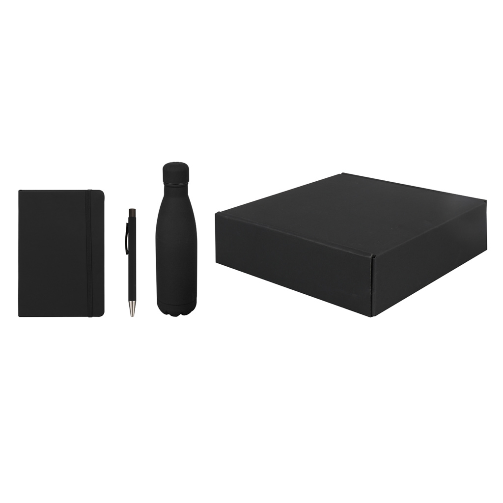 Giftology Set of Stainless Bottle, Notebook and Pen - Black