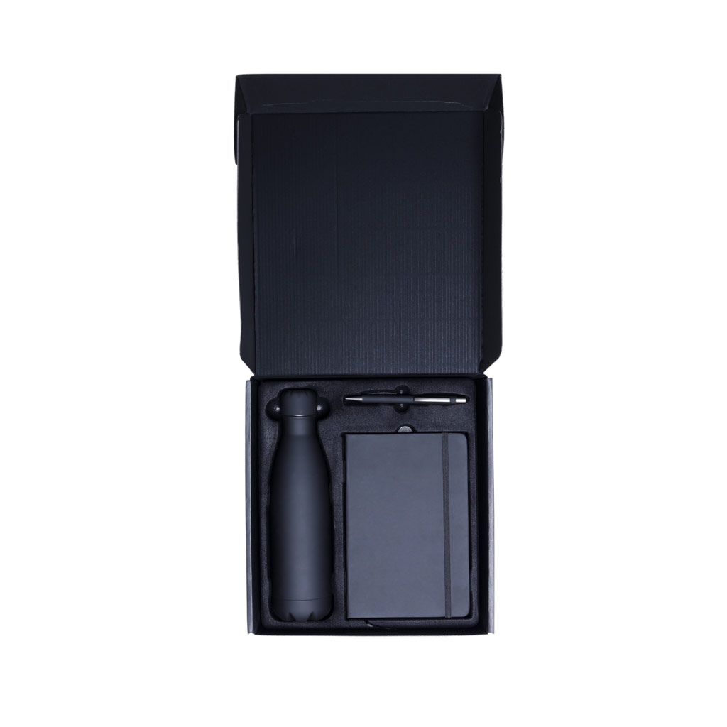 Giftology Set of Stainless Bottle, Notebook and Pen - Black