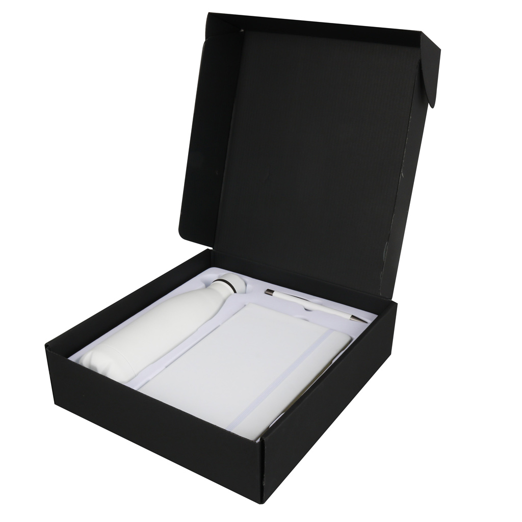 Giftology Set of Stainless Bottle, Notebook and Pen - White