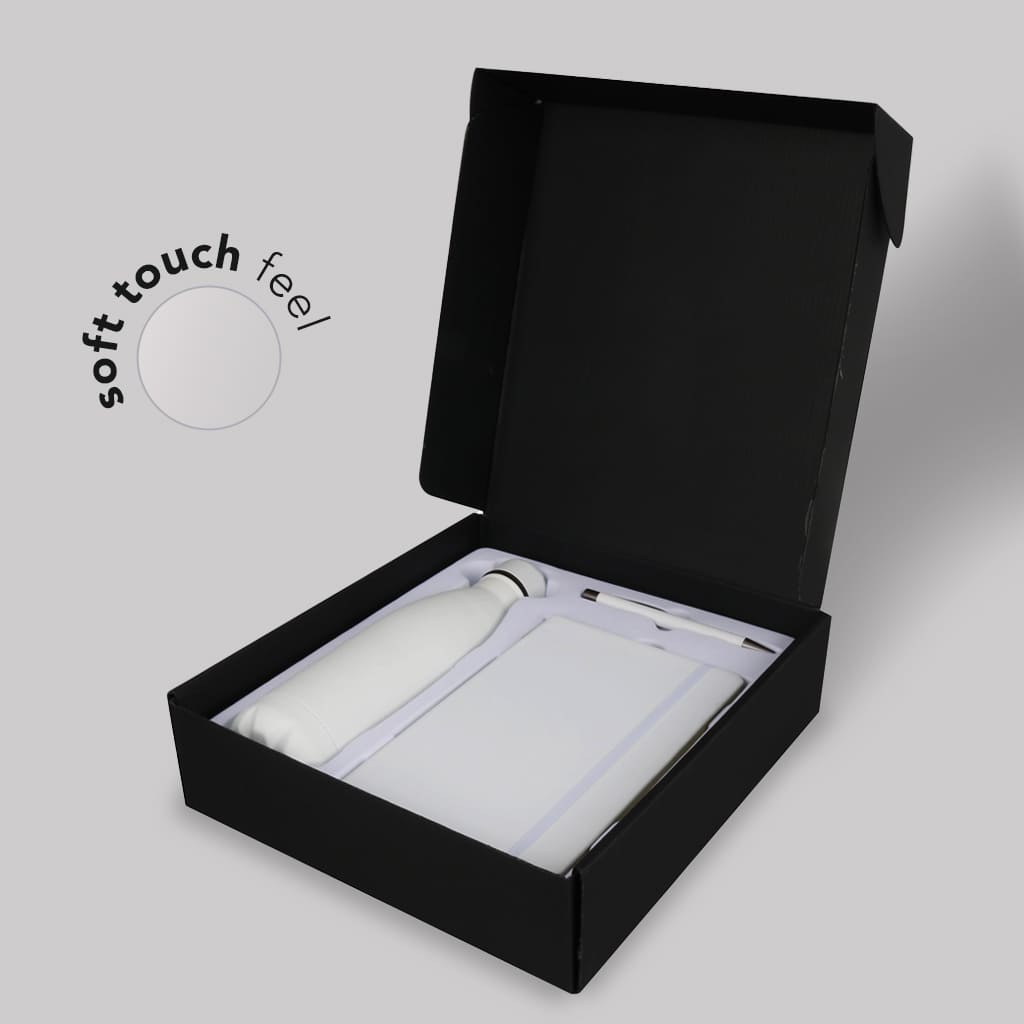 Giftology Set of Stainless Bottle, Notebook and Pen - White