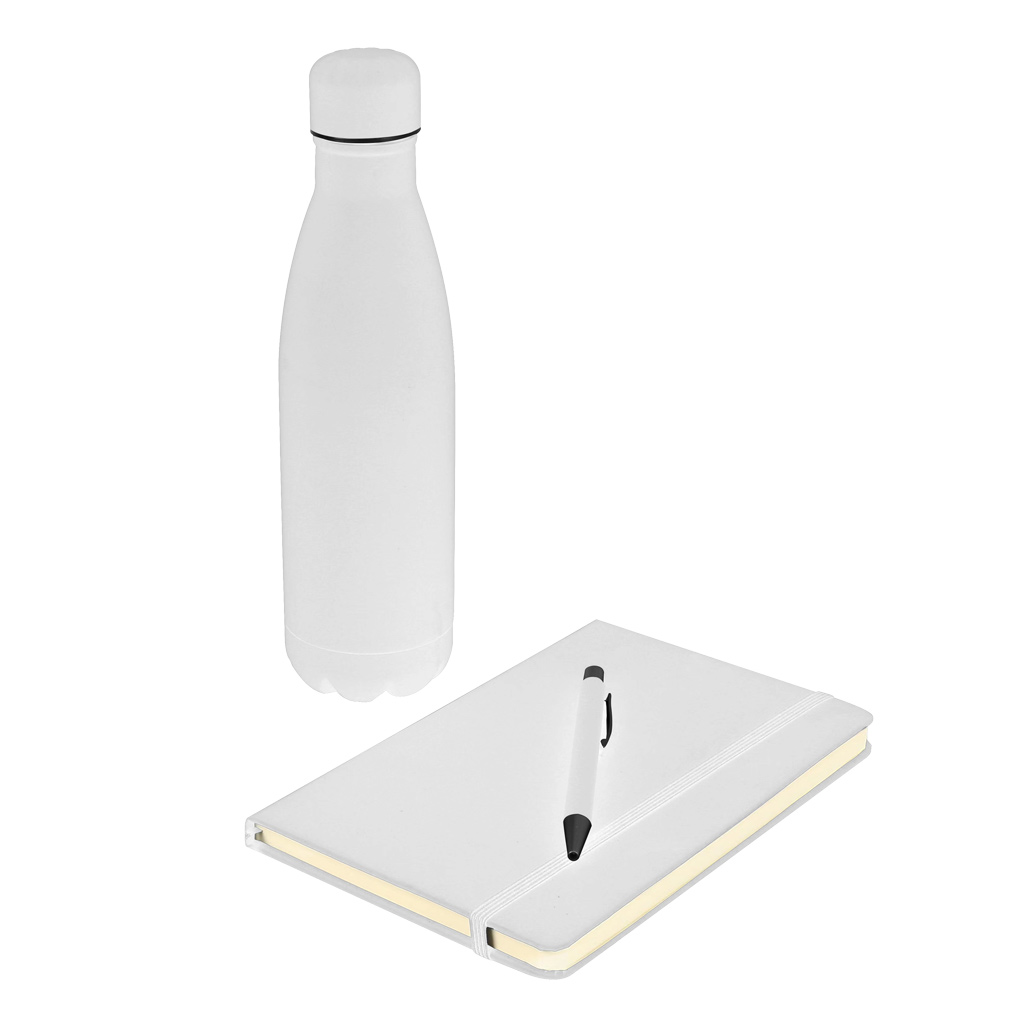 Giftology Set of Stainless Bottle, Notebook and Pen - White