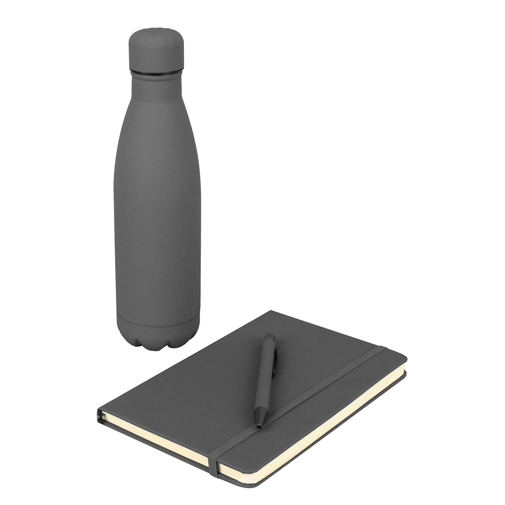 Giftology Set of Stainless Bottle, Notebook and Pen - Grey