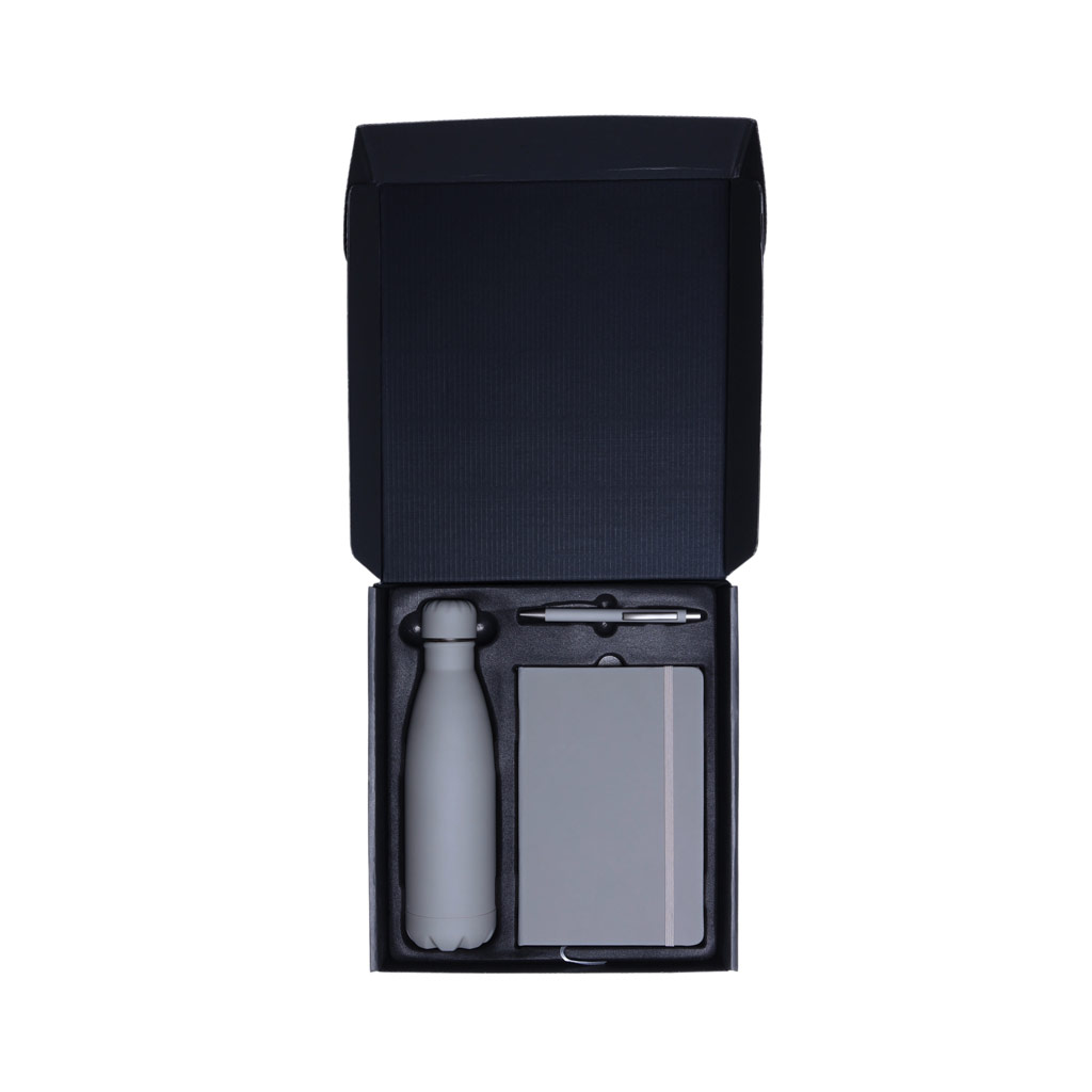 Giftology Set of Stainless Bottle, Notebook and Pen - Grey