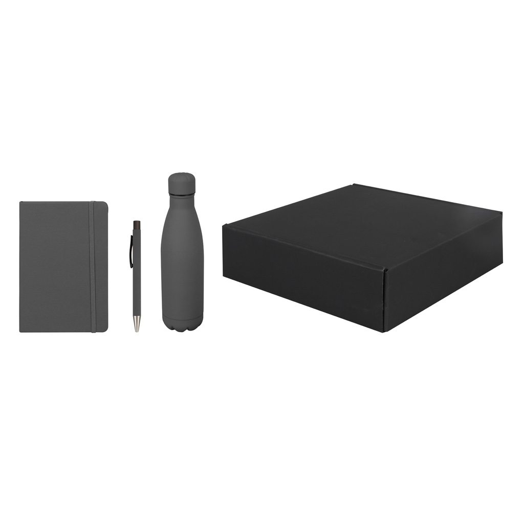 Giftology Set of Stainless Bottle, Notebook and Pen - Grey