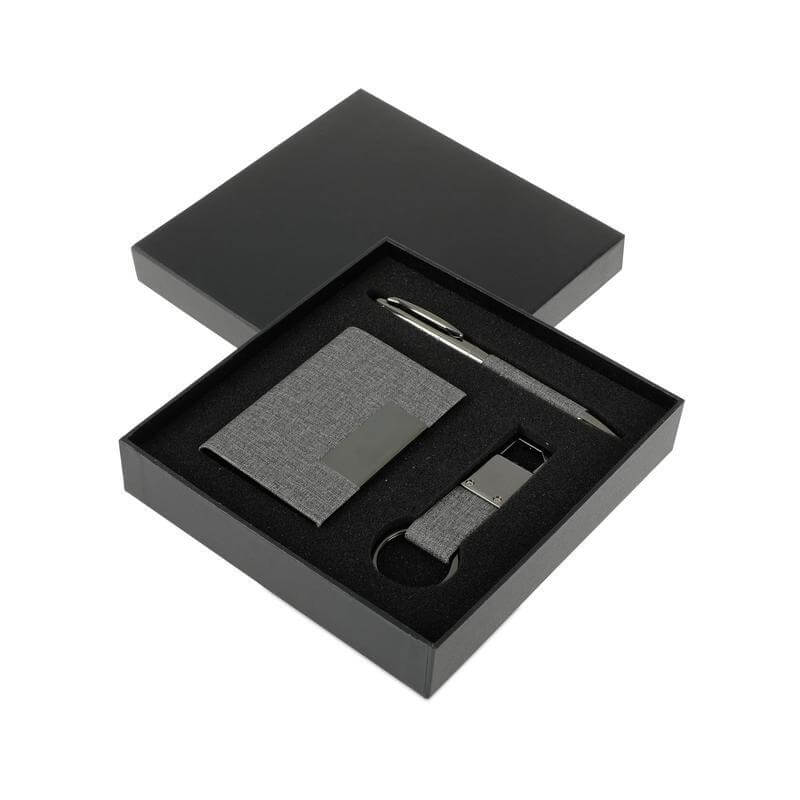 Giftology Gift Set (Card Holder, Key Chain and Pen) - Grey