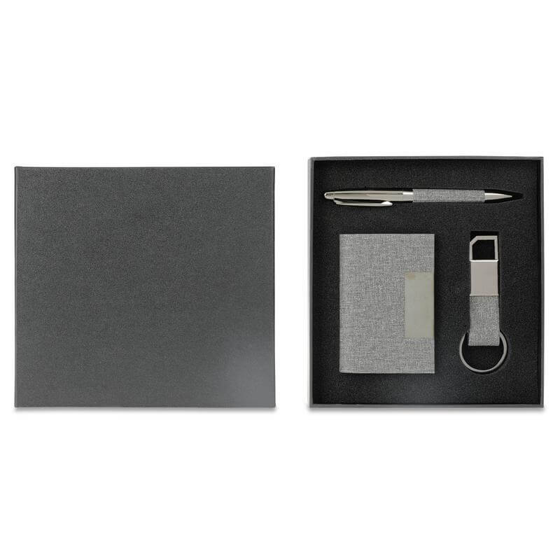 Giftology Gift Set (Card Holder, Key Chain and Pen) - Grey