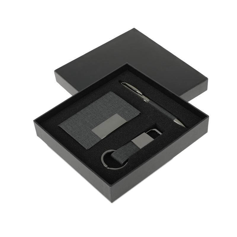 Giftology Gift Set (Card Holder, Key Chain and Pen) - Black