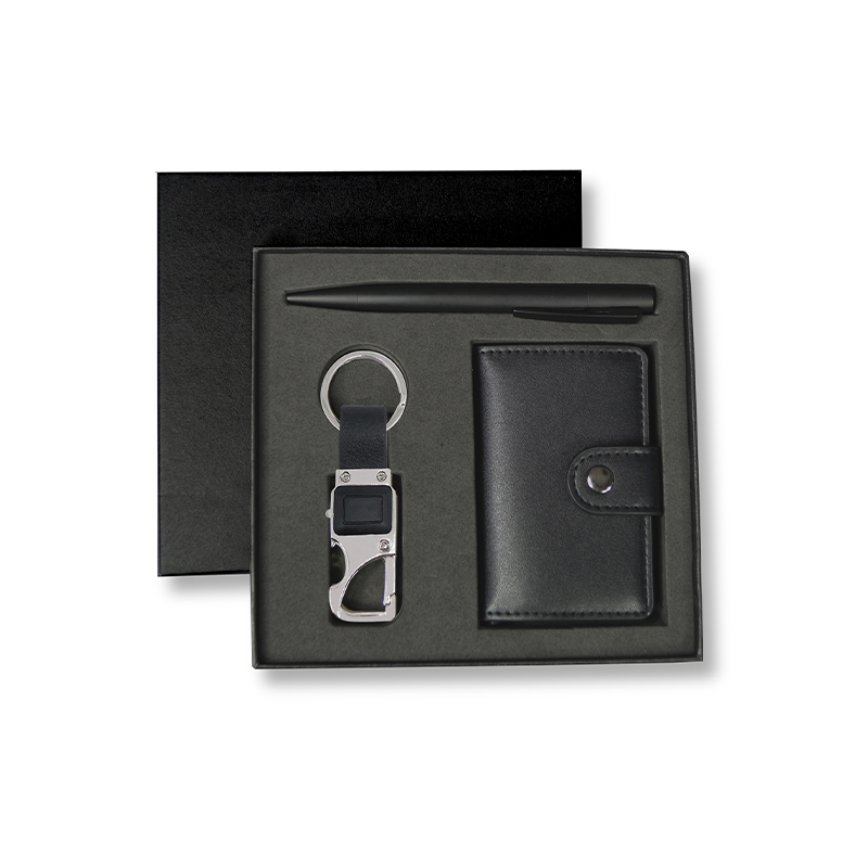 Set of RFID Card Holder, Key Chain and Pen - Black