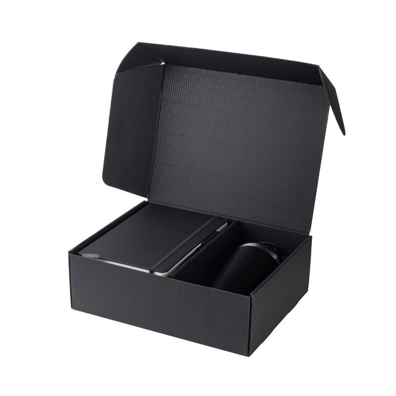 Giftology Set of Double Walled Tumbler, A5 Notebook and Pen - Black