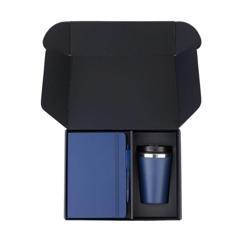 Giftology Set of Double Walled Tumbler, A5 Notebook and Pen - Navy Blue
