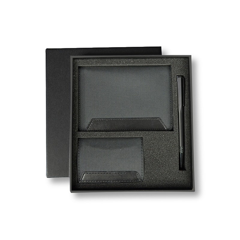 Executive Set of Passport Cover, Name Card Holder and Metal Pen - Black
