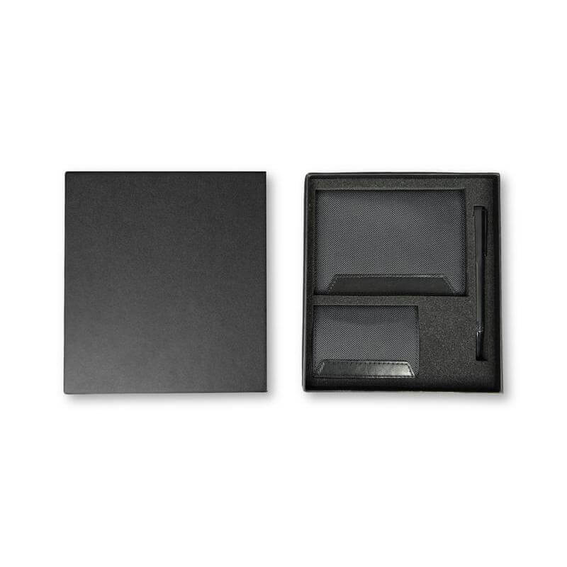 Executive Set of Passport Cover, Name Card Holder and Metal Pen - Black