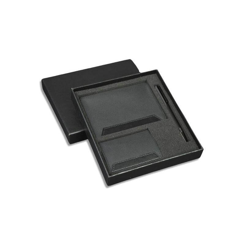 Executive Set of Passport Cover, Name Card Holder and Metal Pen - Black