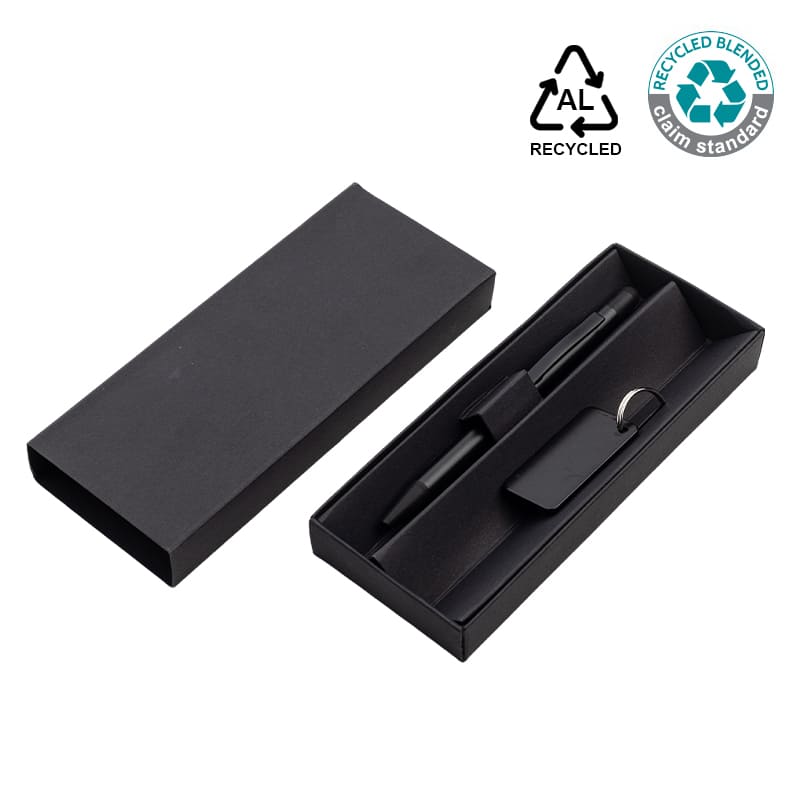 Gift Set of RCS Recycled Aluminium Pen and Keychain - Black