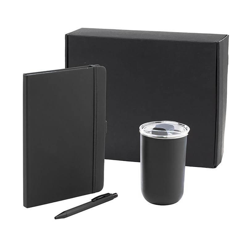 Giftology Set of Tumbler, A5 Notebook and Pen - Black