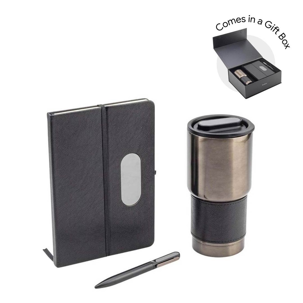 Hans Larsen Gift Set of Tumbler, Notebook and Pen - Black