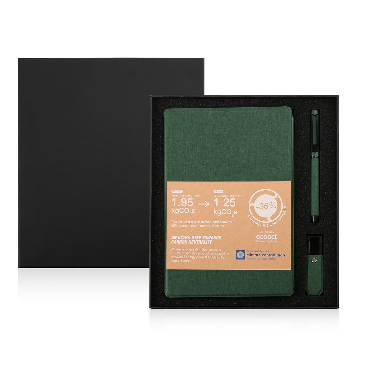 CHANGE ZERO Sustainable Gift Set with Refillable Notebook, Pen & USB Keychain - Green