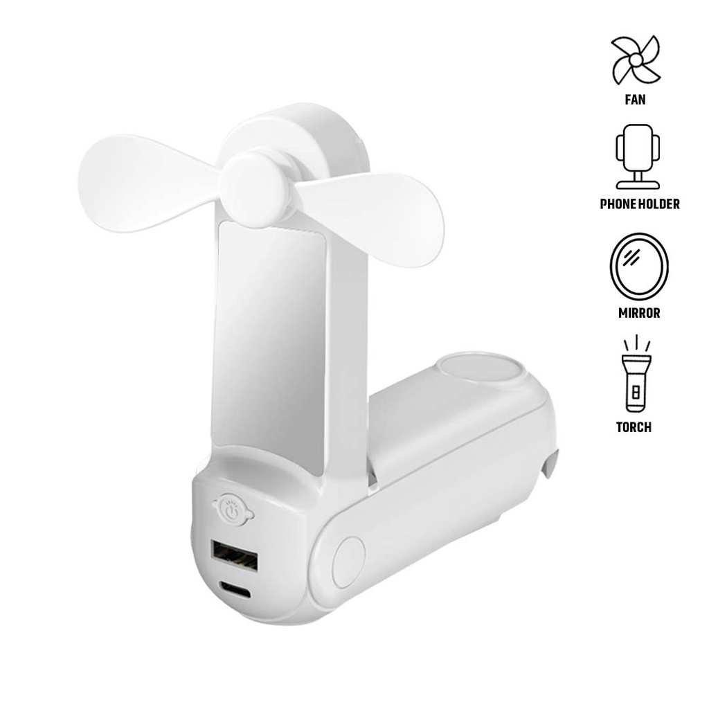 Giftology 5-in-1 Powerbank Fan with Torch, Phone Holder & Mirror