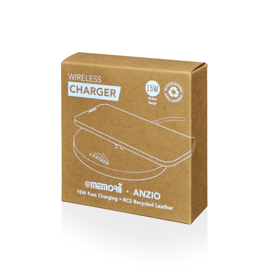 Recycled Leather 15W Wireless Charger - White/Tan