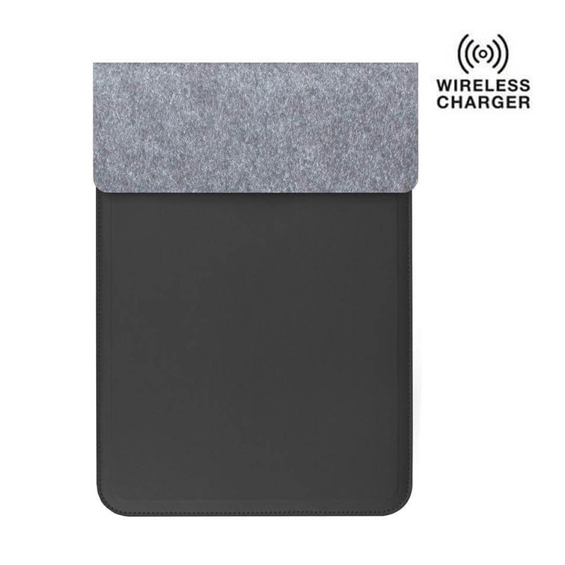 Giftology 14" Felt Laptop Sleeve With 15W Magnetic Charger - Black