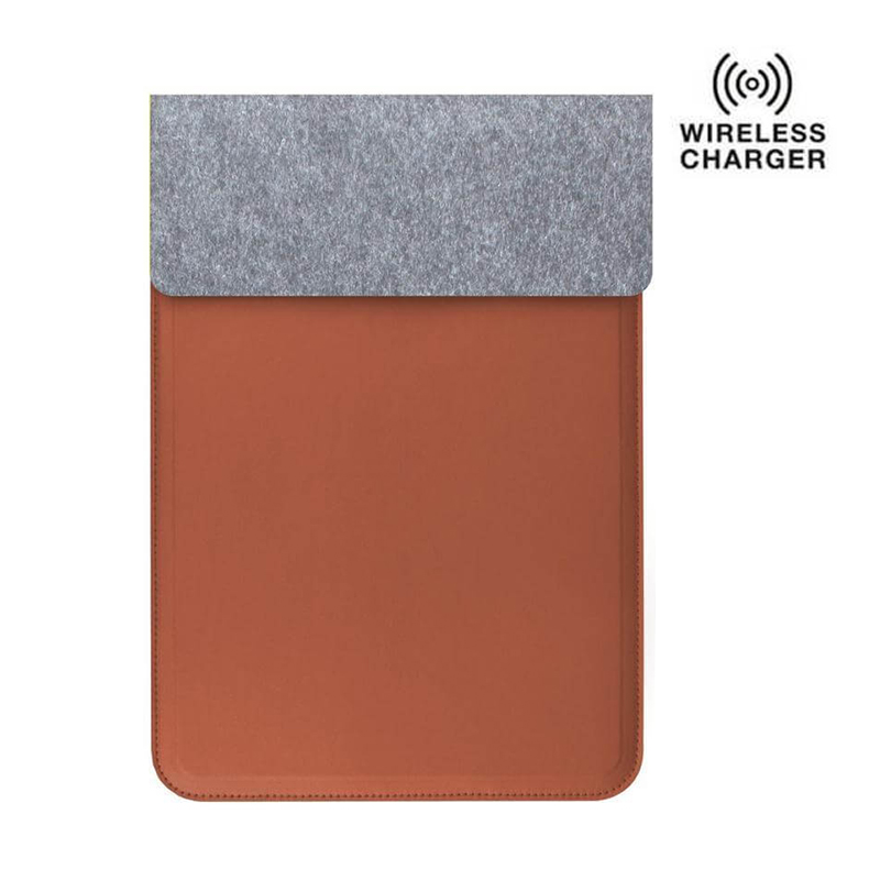 Giftology 14" Felt Laptop Sleeve With 15W Magnetic Charger - Tan